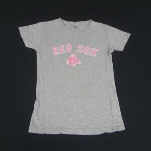 BOSTON RED SOX PINK SOCKS LOGO - GRAY YOUTH SMALL T-SHIRT L405